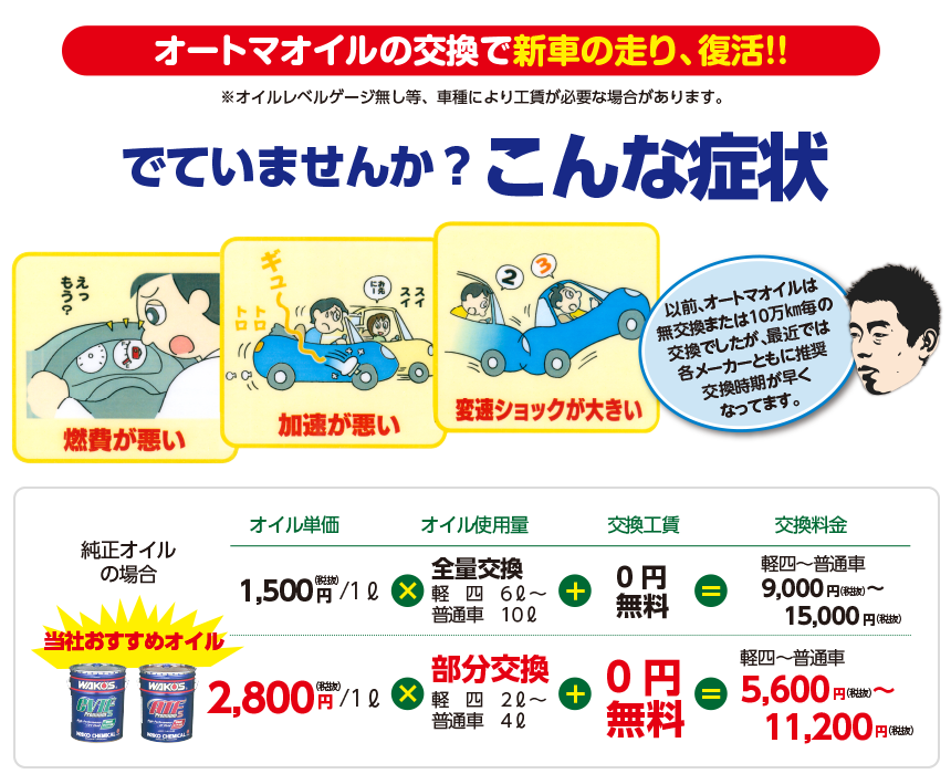 成羽自動車のメンテナンス-オートマオイル無料点検